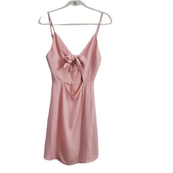 Flynn Skye Bri Mini Dress Large Pink Cut Out Front Tie Barbiecore Sleeveless NEW - Picture 2 of 12